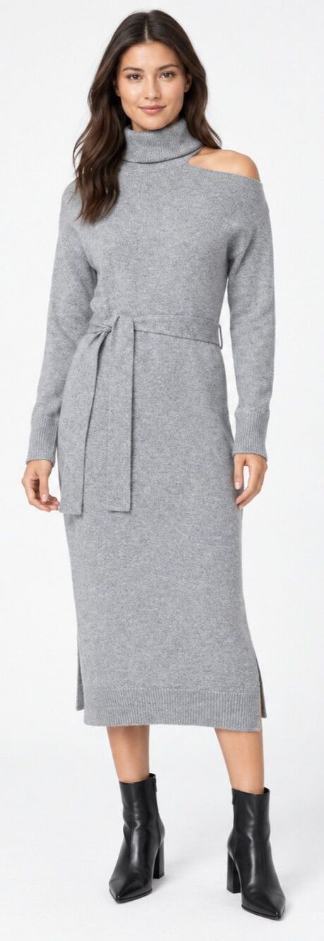 NWT PAIGE Raundi Cold Shoulder Wool Blend Sweater Midi Dress Gray Women’s Medium